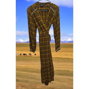 Anthropologie Dalton wrap midi dress yellow plaid tiered prairie women XXS?